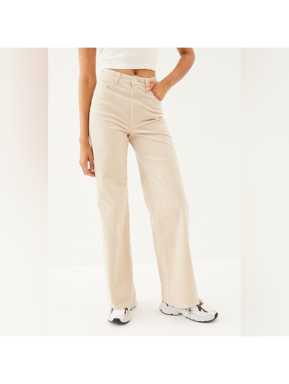 H&M Divided High Waist Corduroy Wide Leg 5 Pocket Jeans Style Pants - Ivory - 12